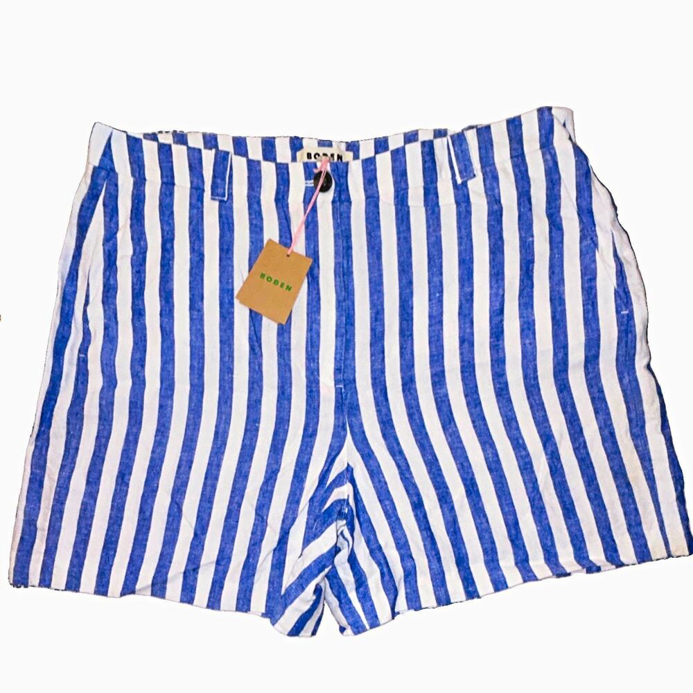 Boden Blue/White Striped High Rise Chino Shorts Women’s Plus 6" Inseam